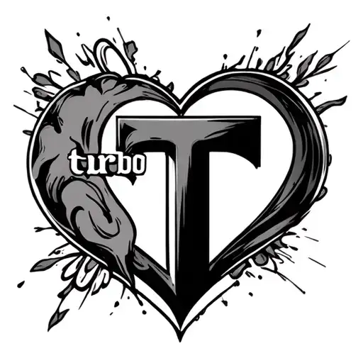 the word 'turbo' with a heart merged with the T tattoo design idea