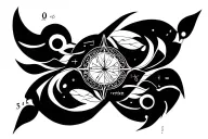 Design a black ink tattoo for the inner forearm and wrist that integrates personal numerology and astrology. The centerp tattoo design idea