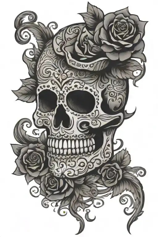 Mexican sugar skull surrounded tattoo design idea