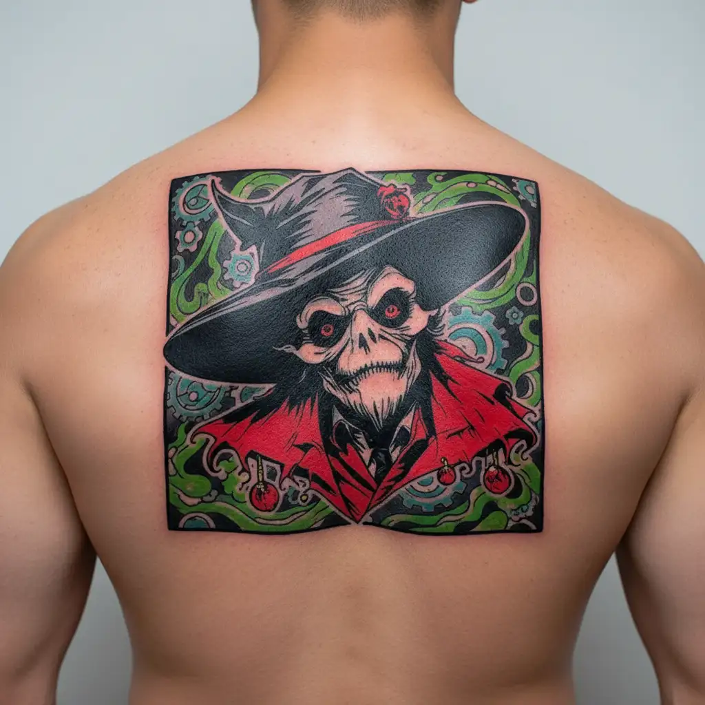 a scary plague doctor tattoo design idea