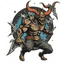 black fighter angry in night sky with devil horns tattoo design idea