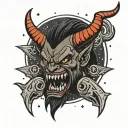black fighter angry in night sky with devil horns tattoo design idea