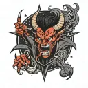 black fighter angry in night sky with devil horns tattoo design idea