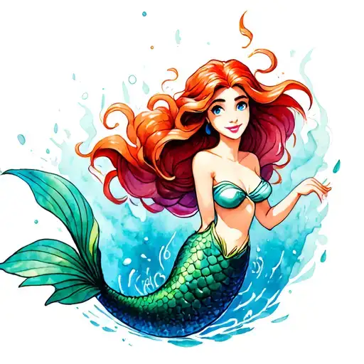 ariel the little mermaid swimming tattoo design idea