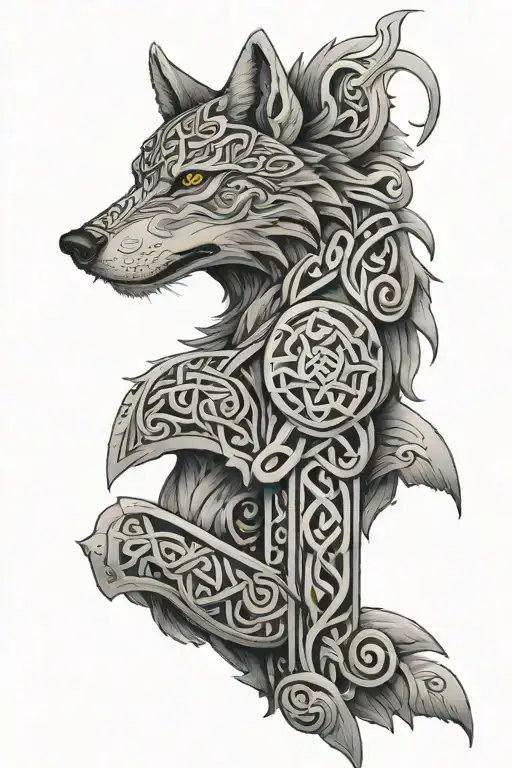 Celtic wolf totem pole tattoo design idea
