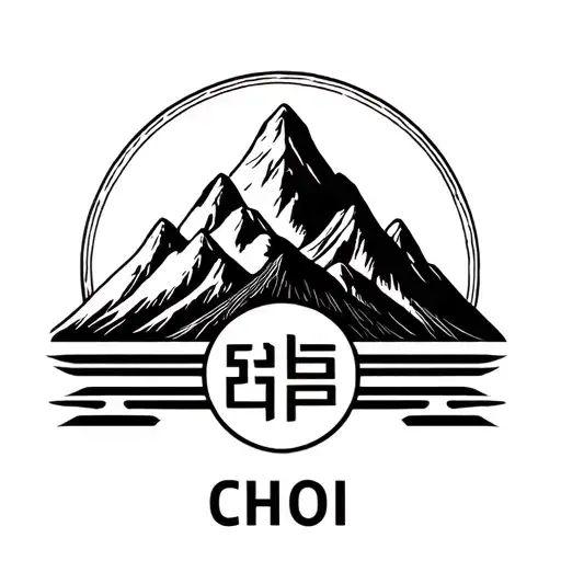 Create a Korean family crest representing leadership with mountains and the name Choi tattoo design idea