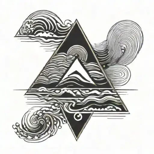 black and white clean lines triangle geometric sea wave tattoo tattoo design idea