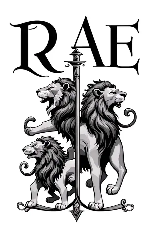 I want the intials R, A, E going from up to down, each initial on it's own line. Then inside of the RAE i want 3 lions tattoo design idea