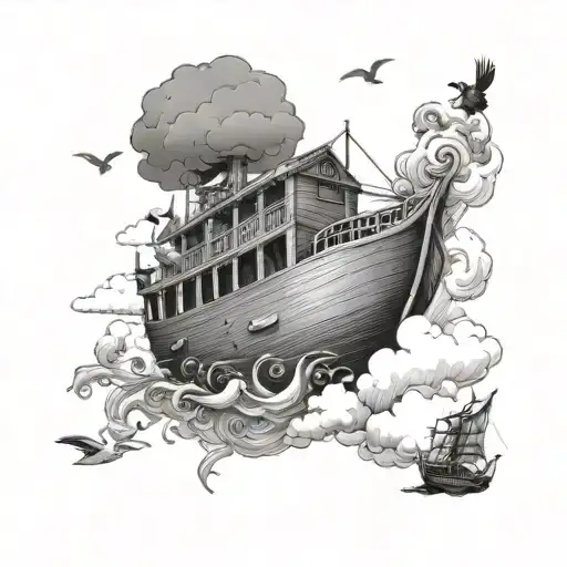 Noah's Ark in clouds surrounding tattoo design idea