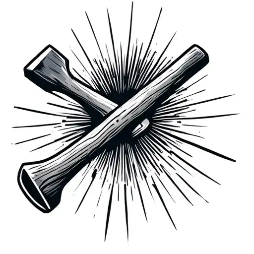 hammer circular blade wood plank tattoo design idea