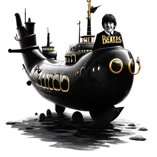 realistic beatles yellow submarine no color tattoo design idea
