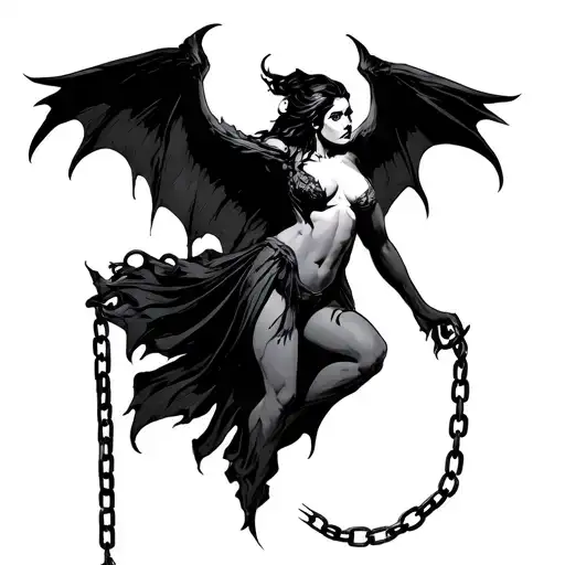 the Morrigan breaking free from chains tattoo design idea