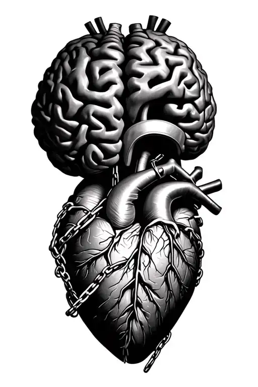 Brain exploding heart breaking free from chains tattoo design idea