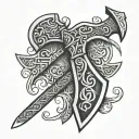 viking ax with viking runes tattoo design idea