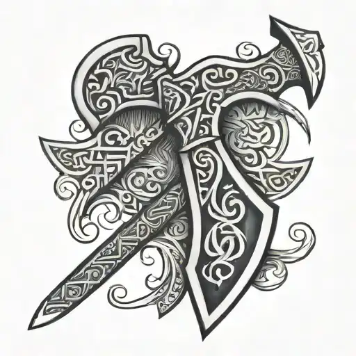viking ax with viking runes tattoo design idea