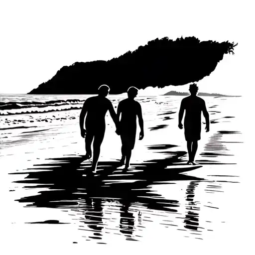 dad and two sons walking on the beach tattoo design idea