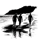 dad and two sons walking on the beach tattoo design idea