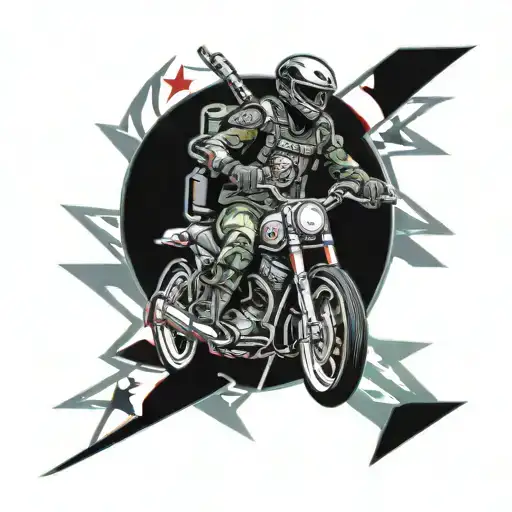 A new-school style tattoo of a motorcycle rider in full USMC gear, riding through a patriotic American landscape, symbolizing the client's passion for motorcycles and their service in the Marine Corps tattoo design idea