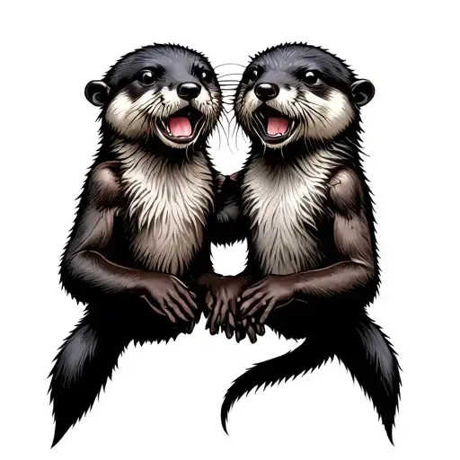 otters holding hands holdin cerberus in an iron tattoo design idea