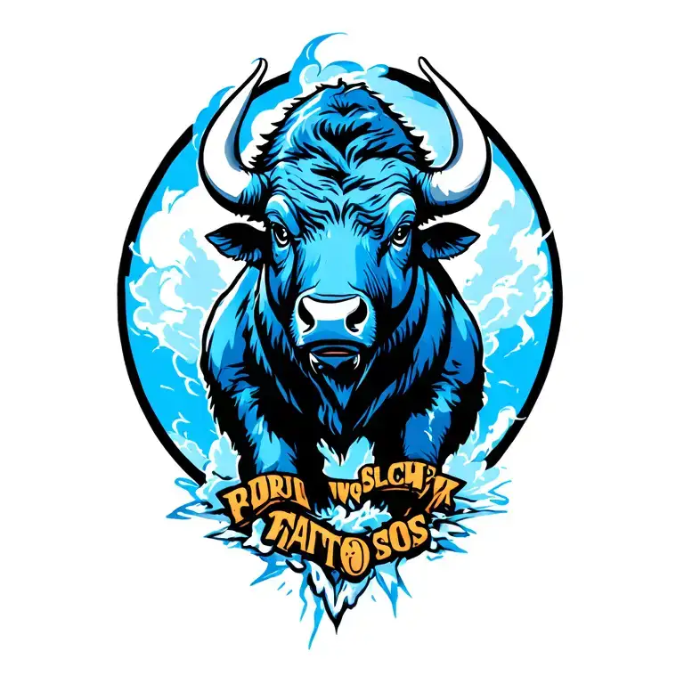 blue buffalo with storm in background  tattoo design idea