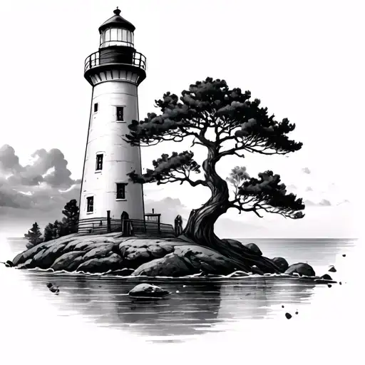 cypress tree and lighthouse tattoo design idea