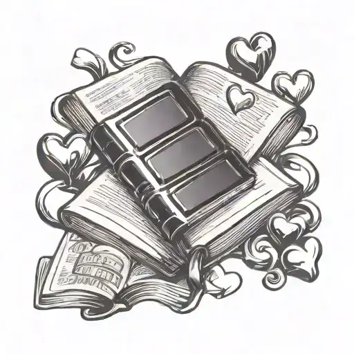 book with chocolate bar and hearts tattoo design idea