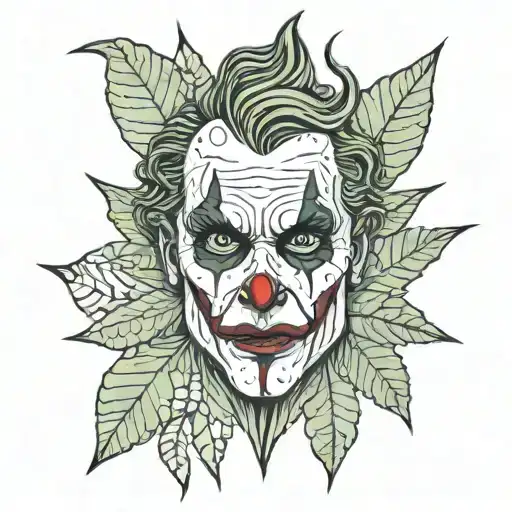 joker smoking weed in a marihuana leaf tattoo design idea