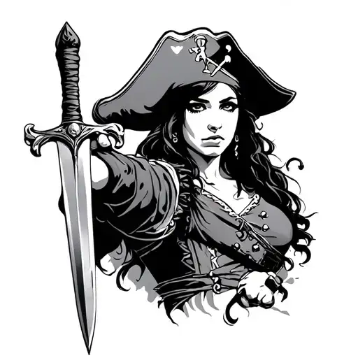 pirate woman holding sword tattoo design idea