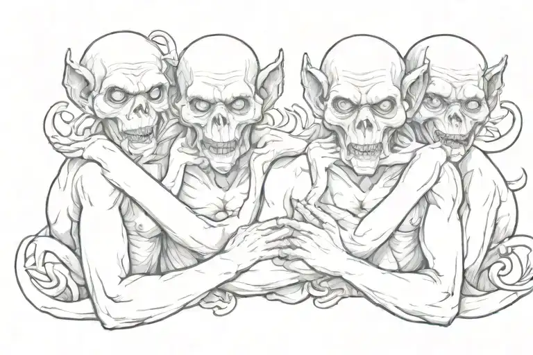 slulls see no wvil hear no evil speak no evil chest piece tattoo design idea
