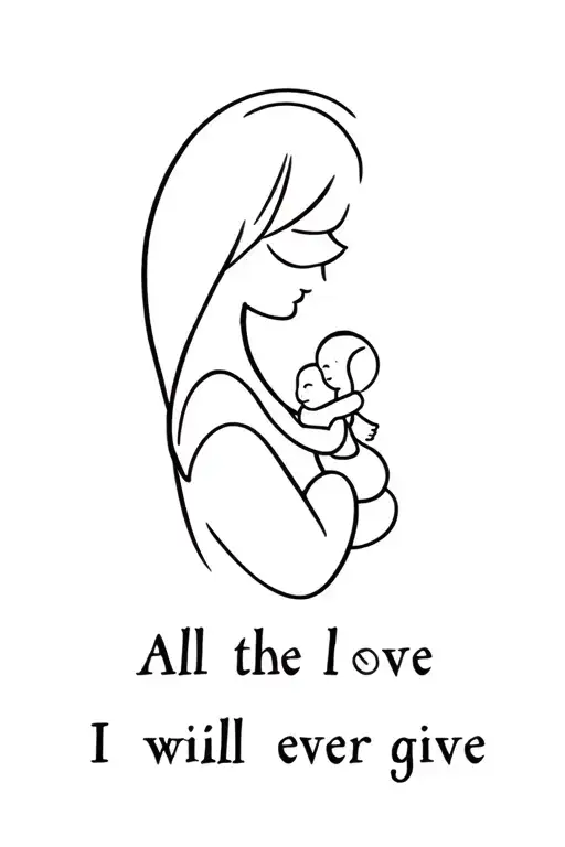 "All the love I will ever give" baby and mom carrying her child tattoo design idea