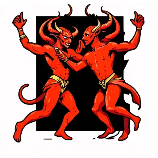 Devil dancing together tattoo design idea