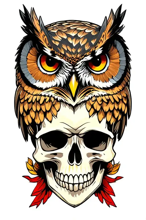 owl on skull tattoo design idea
