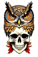 owl on skull tattoo design idea
