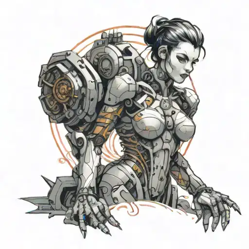 cybernetic woman big breast like Gunnm tattoo design idea
