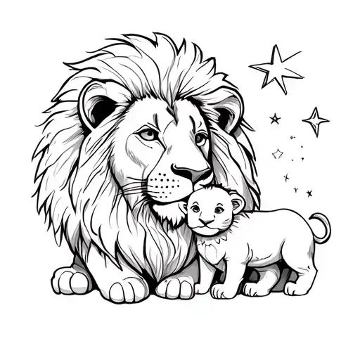 lion and lion baby stars in background father and son tattoo design idea