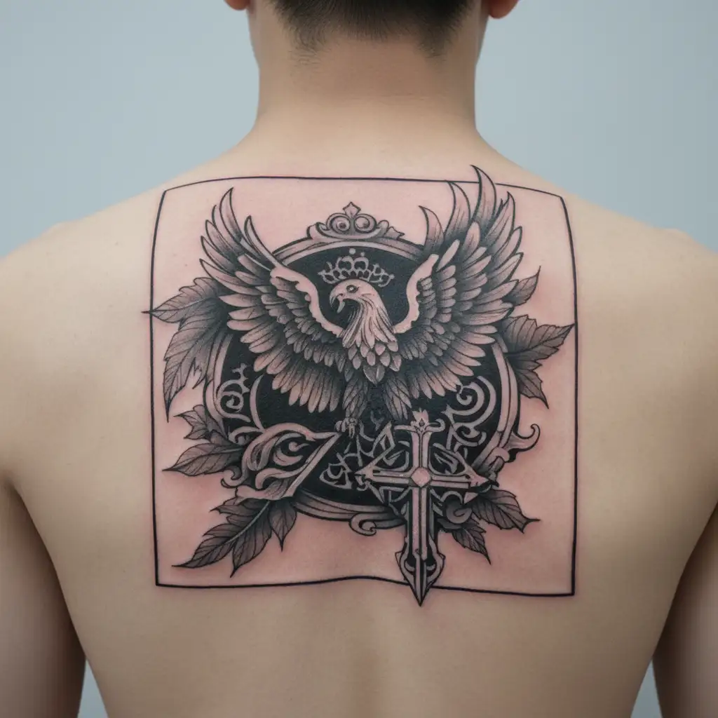 cross and albanian eagle tattoo design idea