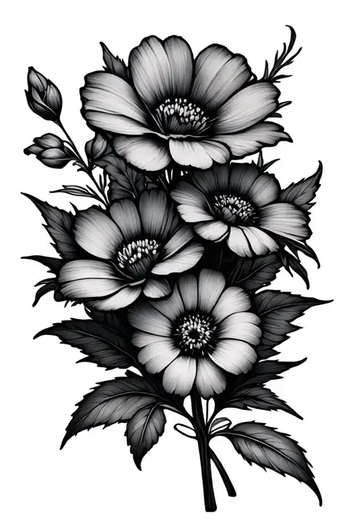 fine line flower bouquet tattoo design idea