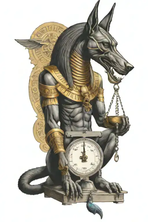 Anubis holding a scale weighing tattoo design idea