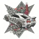 tattoo sketch sleeve in jdm style nissan skyline gt-r whith toyota supra tattoo design idea