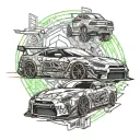tattoo sketch sleeve in jdm style nissan skyline gt-r whith toyota supra tattoo design idea