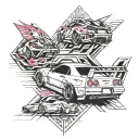 tattoo sketch sleeve in jdm style nissan skyline gt-r whith toyota supra tattoo design idea