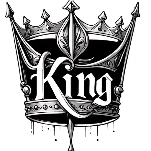 king crown on the cursive word king Gemini theme  tattoo design idea