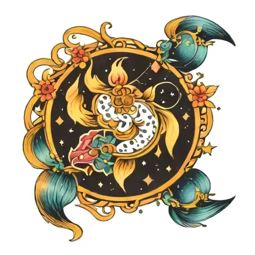 Pisces Aquarius Virgo constellation intertwined tattoo design idea