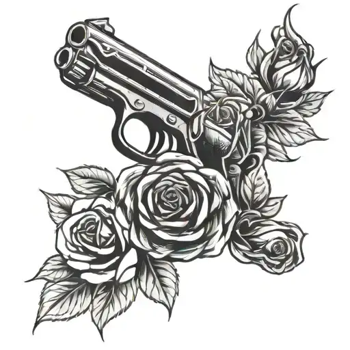 gun and rose tattoo design idea