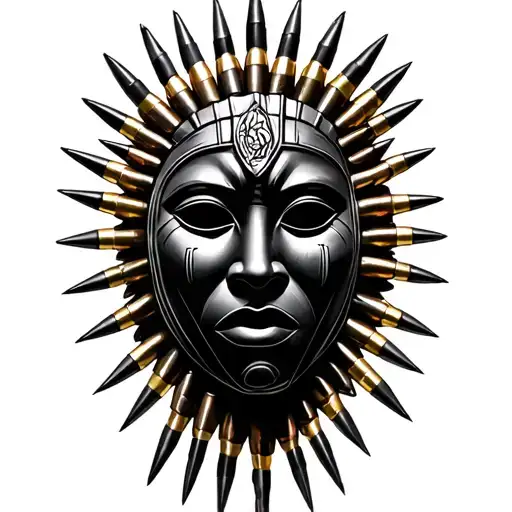 African war mask adorned in bullets forming tattoo design idea