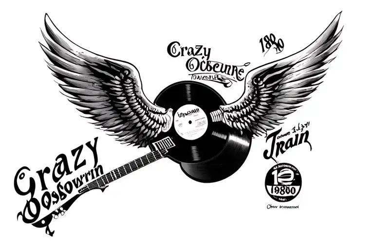 a record with crazy train, ozzy osbourne and 1980 on it tattoo design idea