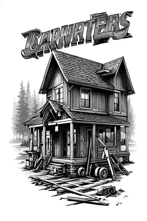 carpenter building house tattoo design idea