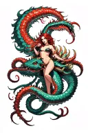 red siren fighting the last kraken from final fantasy 7 tattoo design idea