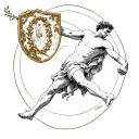 pheidippides collapsing in victory after running the first Marathon. he should be holding his shield and an olive wreath tattoo design idea