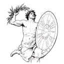 pheidippides collapsing in victory after running the first Marathon. he should be holding his shield and an olive wreath tattoo design idea